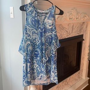 Blue lace up paisley dress